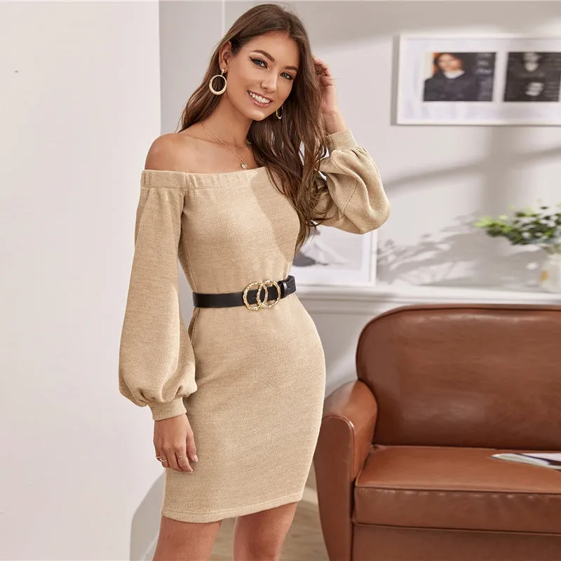 Women's Summer Knitted Sheath Off-Shoulder Dress