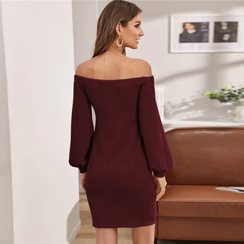 Women's Summer Knitted Sheath Off-Shoulder Dress