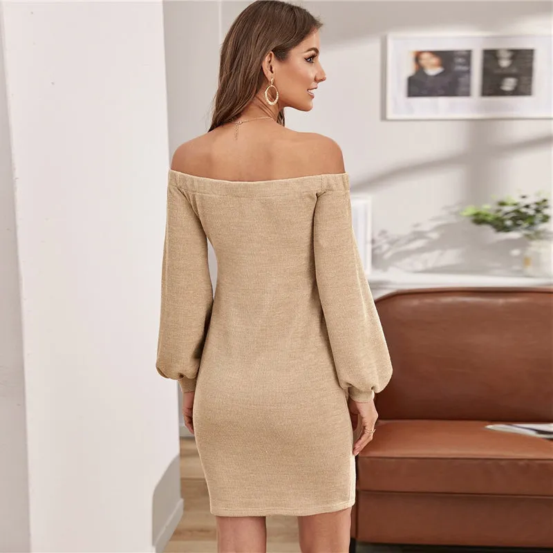 Women's Summer Knitted Sheath Off-Shoulder Dress