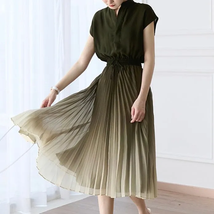 Women's Waistband Pleated Dress-Naoko Dress