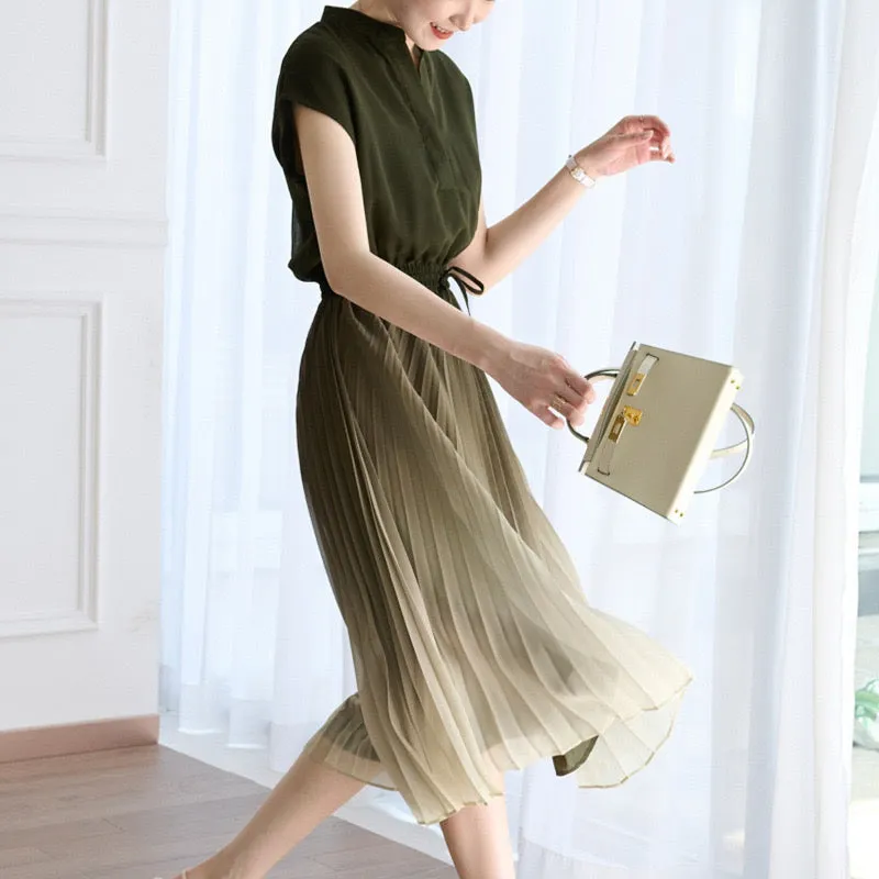 Women's Waistband Pleated Dress-Naoko Dress