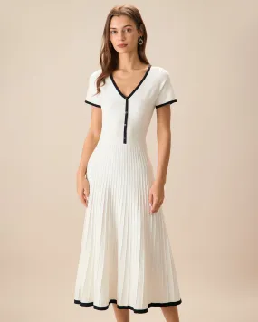 Women's White Contrasting Sweater Midi Dress