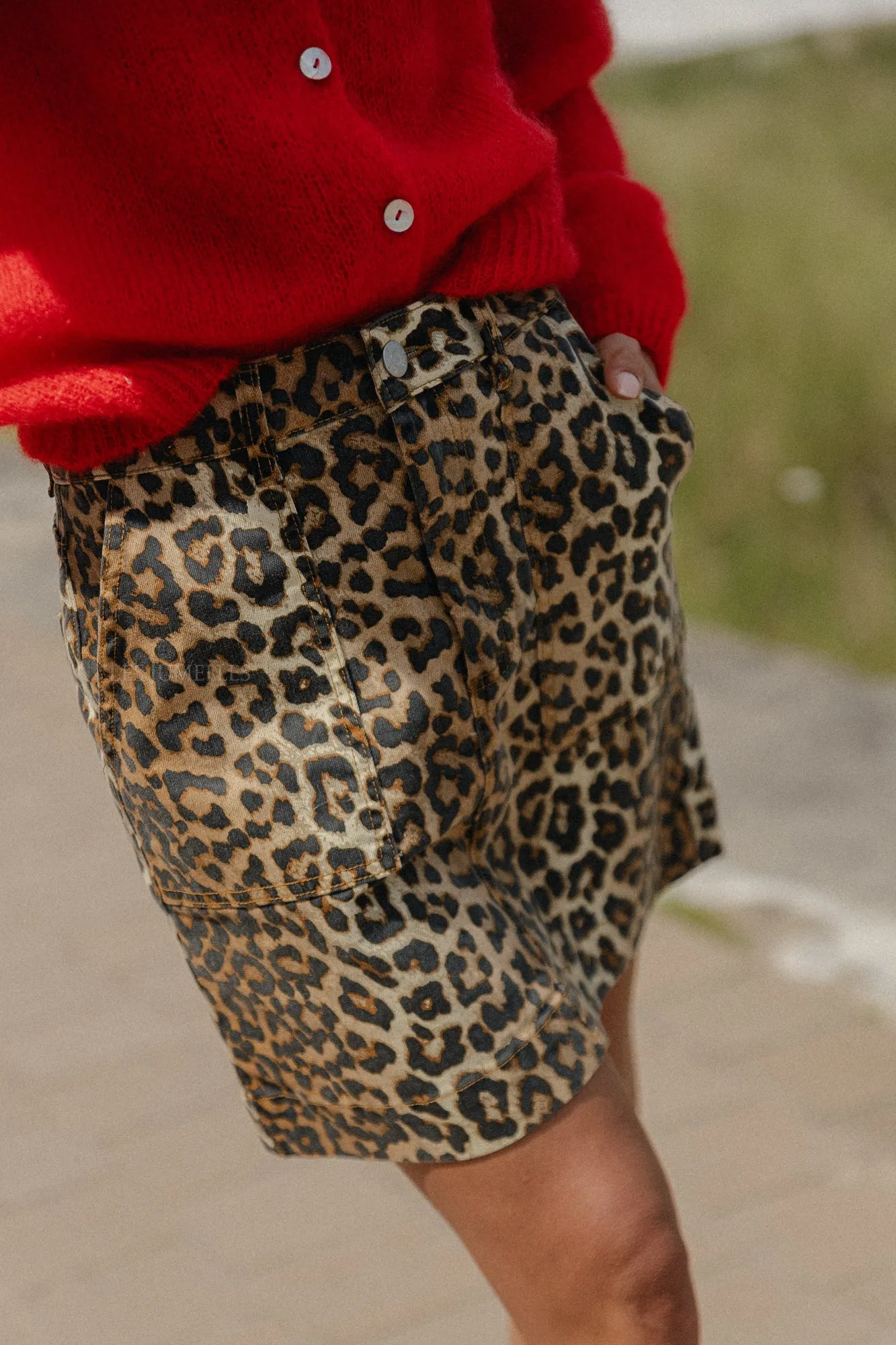 YASLeonora HW short denim skirt leopard