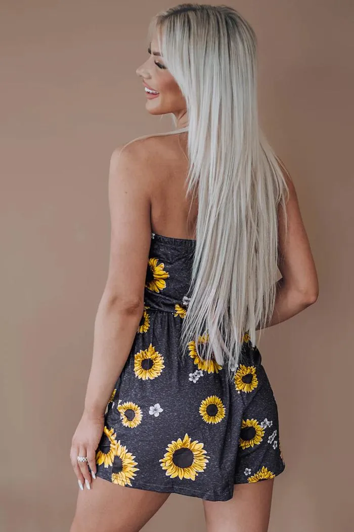 Yellow Floral Romper with Pockets