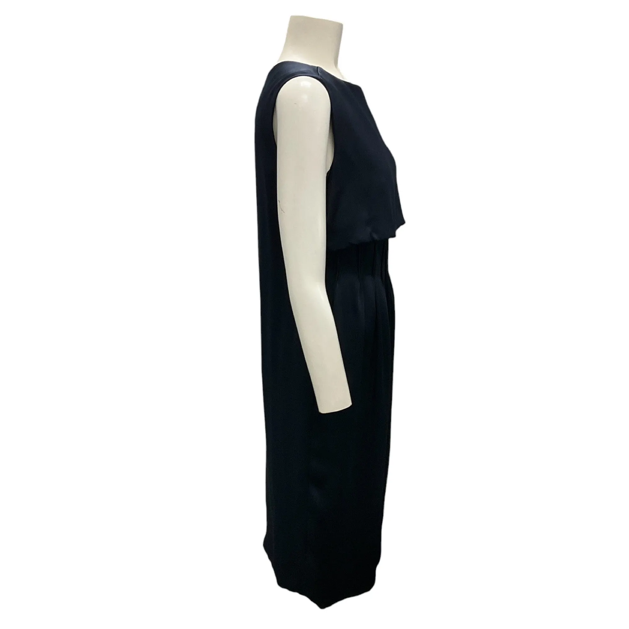 Yves Saint Laurent Navy Blue 2007 Pleated Sleeveless Silk Dress