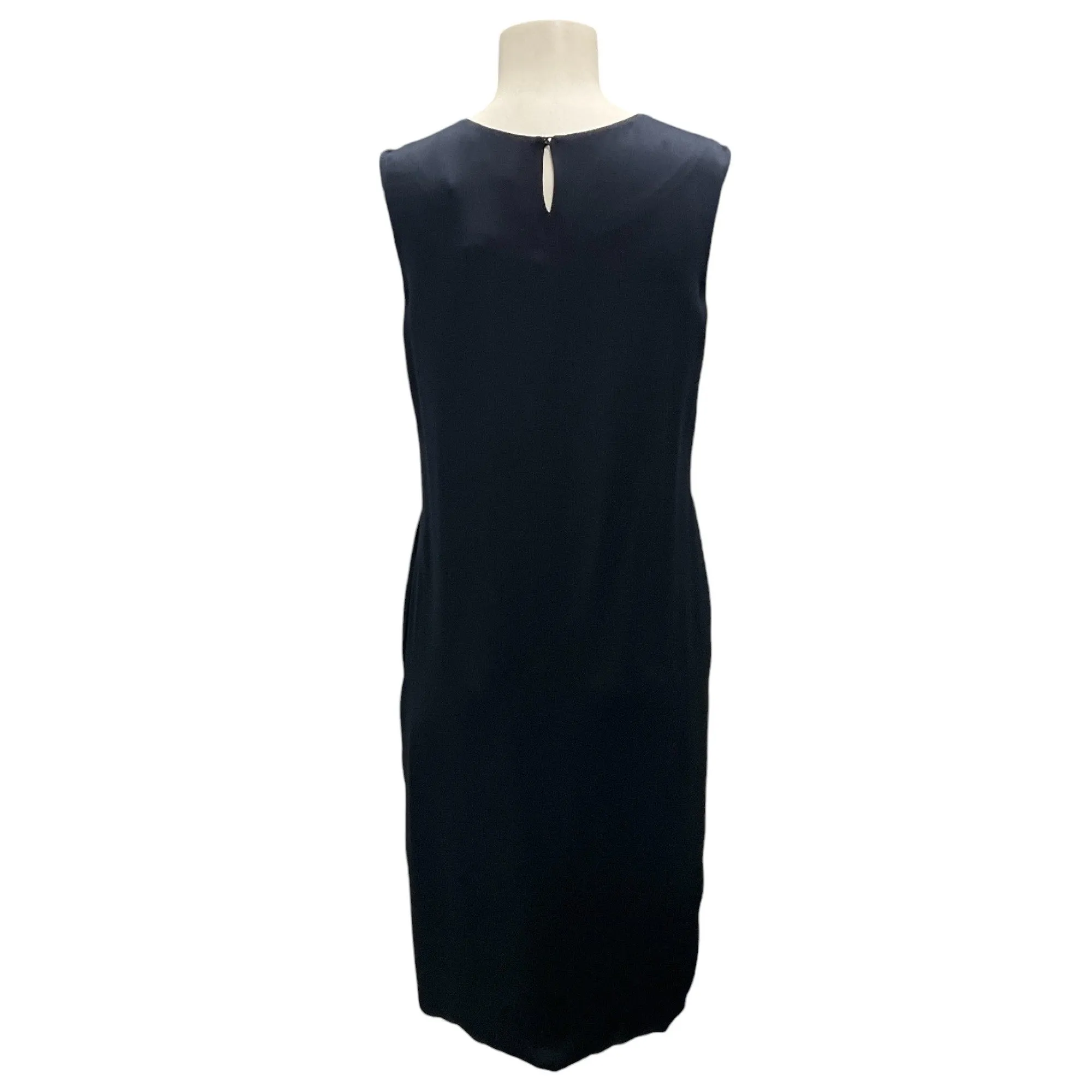 Yves Saint Laurent Navy Blue 2007 Pleated Sleeveless Silk Dress